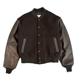 Vintage Leather Wool Varsity Bomber Jacket Black Sz M